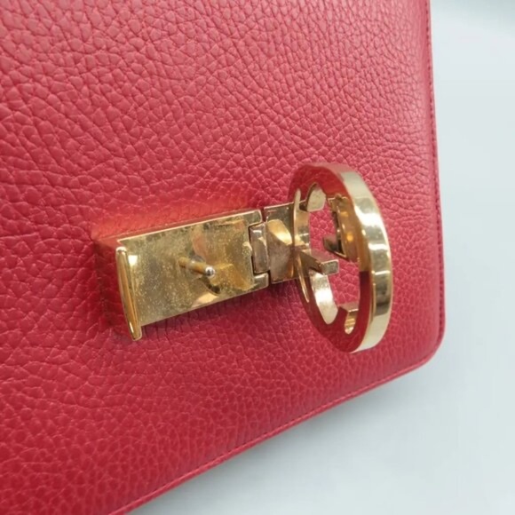 100% Authentic GUCCI Interlocking Red Leather Shoulder Bag 747-072324 - Picture 8 of 12